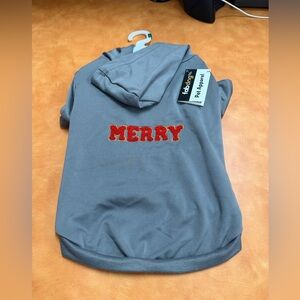 Fabdog Gray Dog Hoodie with Red 'Merry' Embroidery